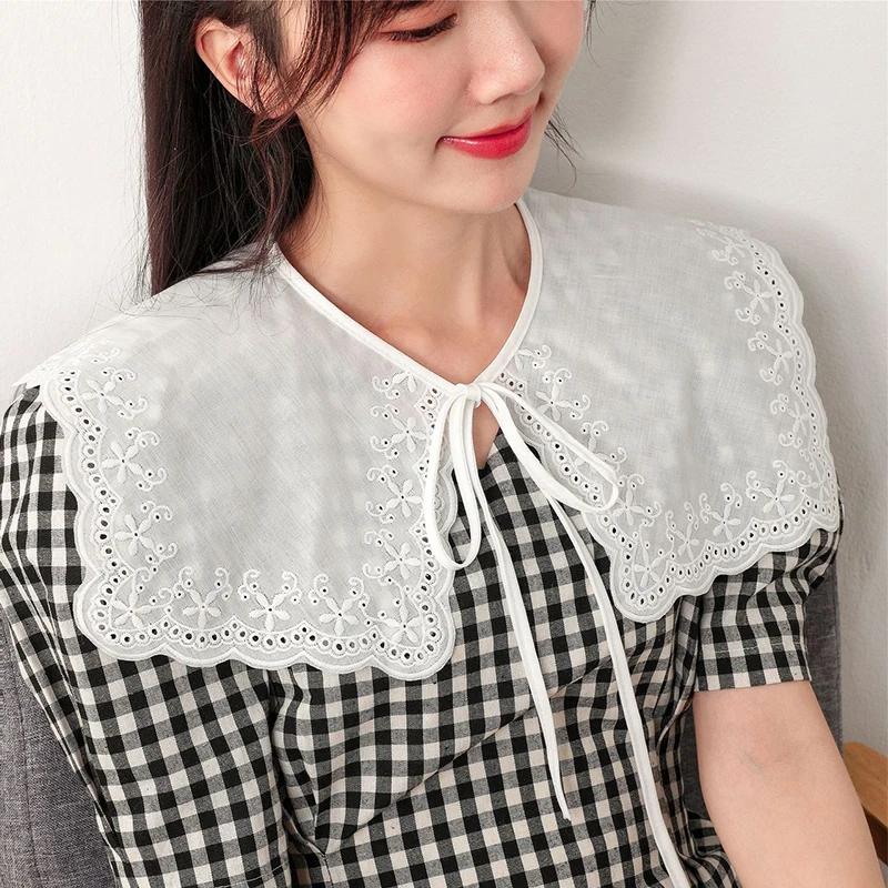 

Women Lace Fake Collar Big Lapel Doll False Collar For Women's Bow Tie Shawl White Shirt Detachable Collar Neck Bowknots Tie