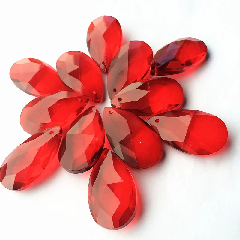 

10pcs/lot 38*21mm Red Angel's Tears Faceted Crystal Chandelier Prisms Glass Diy Suncatcher Accessoies Christmas Tree Hanging