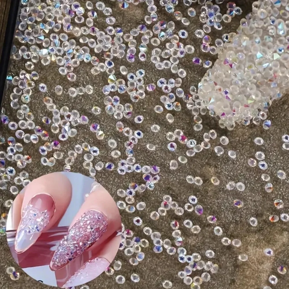 1.5mm 무지개빛 마이크로 캐비어 비즈 네일 아트 라인스톤 3D 클리어 AB 미니 픽시 크리스탈 젬스 샤이니 포인트-보텀 글리터 데코 *3