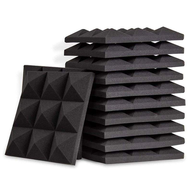 

12 шт., акустические панели из пенопласта, фотостудия для записи в виде пирамиды, подходит для украшения стен и потолка, 5x30x30 см