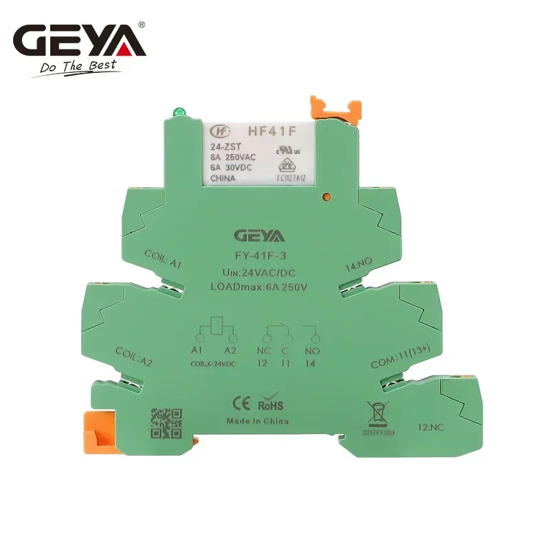 SALE 20PCS GEYA Din Rail Slim Relay Module HF-41F Integrated PCB Mount Power Relay With Holder 24V AC DC 6.2mm hongfa Relay