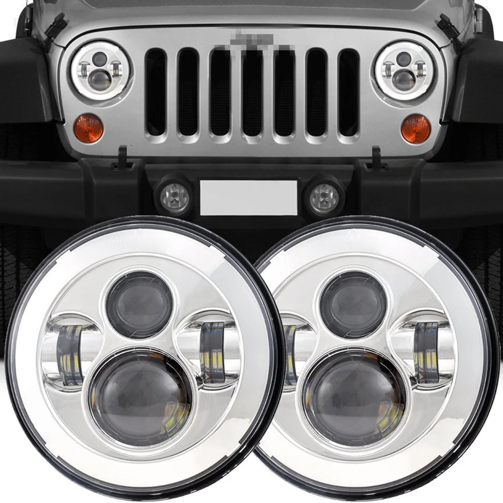 Car Accessories 2pc Chrome Led 7Inch Headlight For Jeep Wrangler JK TJ 1997 2008 H4 Hi Low Beam