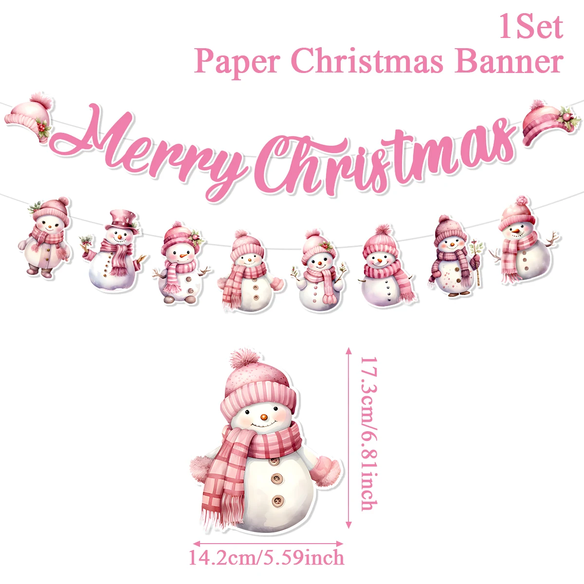 thumbnail image 1 of Bandera de muñeco de nieve de Navidad rosa, colgante de Navidad, decoración navideña para el hogar, Año Nuevo 2024, 2025, 1 of 5