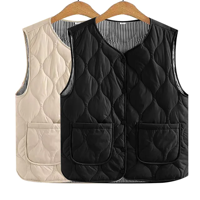 Sleeveless Thick Warm Vests Women Autumn Winter Jackets Solid Pattern Down Cotton Vest With Pockets Simple Fashion Outwears 3