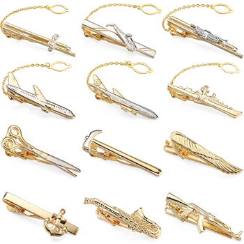 High quality music saxophone battleship aircraft tie clip fashionable men's tie accessory design carved horse tie clip