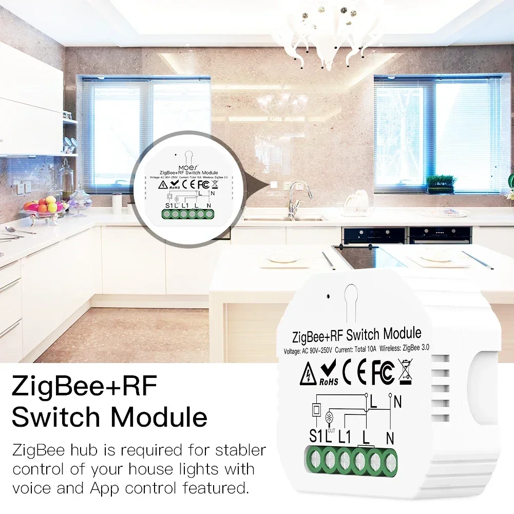 MOES Smart ZigBee WiFi Switch Module Dimmer Curtain Switch Smart Life App telecomando Alexa Google Home Voice Control