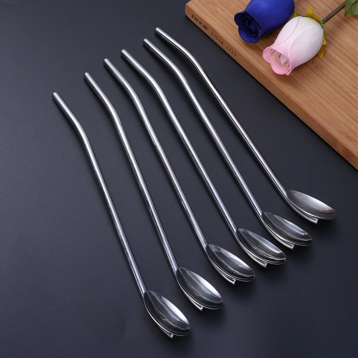 

Stainless Steel Oval Shape Metal Drinking Spoon Straw Mixing Bar Spoon Reusable Straws Cocktail Spoons Set(Primary Color)