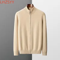 LHZSYY Men's Cashmere Knit Cardigan Middle-Aged Stand-up Collar Zip-up Coat 100%Pure Wool Autumn Winter Thick Sweater Men Jacket 2