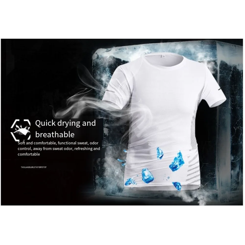 Ice sensitive elastic top 2024 summer new ice silk outdoor sports fitness short sleeved T-shirt_voghion.com