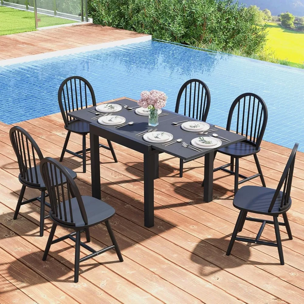 18" oak dining chairs set of 6, wood windsor chair with spindle back for country farmhouse kitchen island