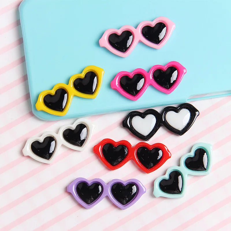 10Pcs/lot Mini Cute Heart Glasses Resin Cabochon Flat Back Embellishments for Scrapbooking DIY Jewelry Making Accessories Charms | Дом и сад