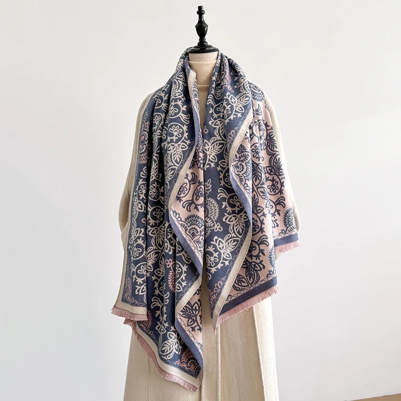 Elegant Checkered Design Scarf Imitation Cashmere Soft Warm Versatile Shawl Coldproof Windproof Blanket Scarf for Autumn Winter