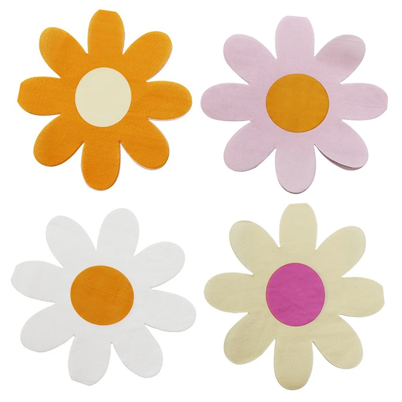 20 Stück rosa weiße Gänseblümchen-Blumen-Papierservietten, Party-Einweg-Taschentücher, Handtuch für Kinder, 1. Geburtstag, Babyparty, Hochzeitsdekoration – Detail 7