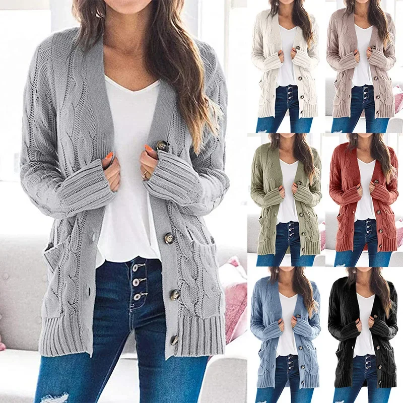 

Sweaters for Women Autumn/Winter V-Neck Long Sleeve Medium Length Knitted Cardigan Coat Oversized Sweater Tops Women Clothing