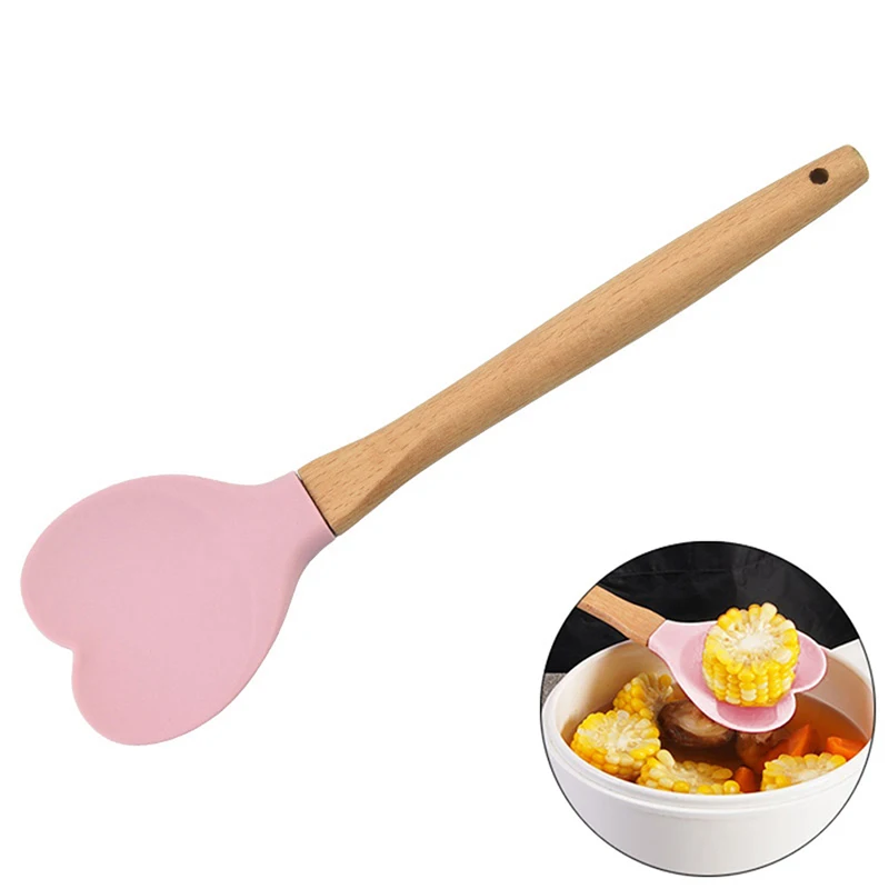 1PC Silicone Heart Shape Pastry Spatulas With Wooden handle Cookie Spoon Baking Accessories Kitchen Tools Utensils silicone spatula silicone kitchen utensils silicone cooking spoon