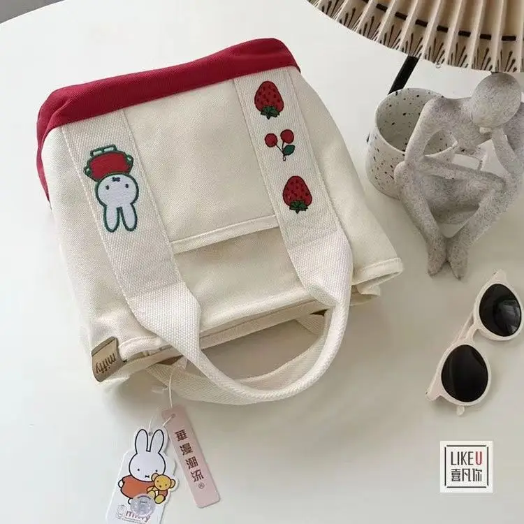 Miffy Strawberry Picnic Bag Hand Canvas Bag Mom Hand Bag Bento Bag Cute  Girl Canvas Tote Bag Anime Kawaii Gift - AliExpress