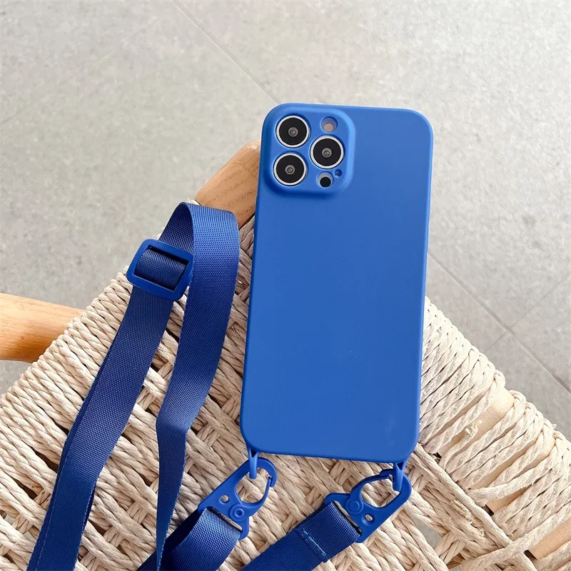 크로스 바디 스트랩 매는 밧줄 코드 전화 케이스 iPhone 15 14 13 12 Mini 11 Pro XS Max XR X SE 2 3 7 8 Plus 실리콘 소프트 TPU 커버