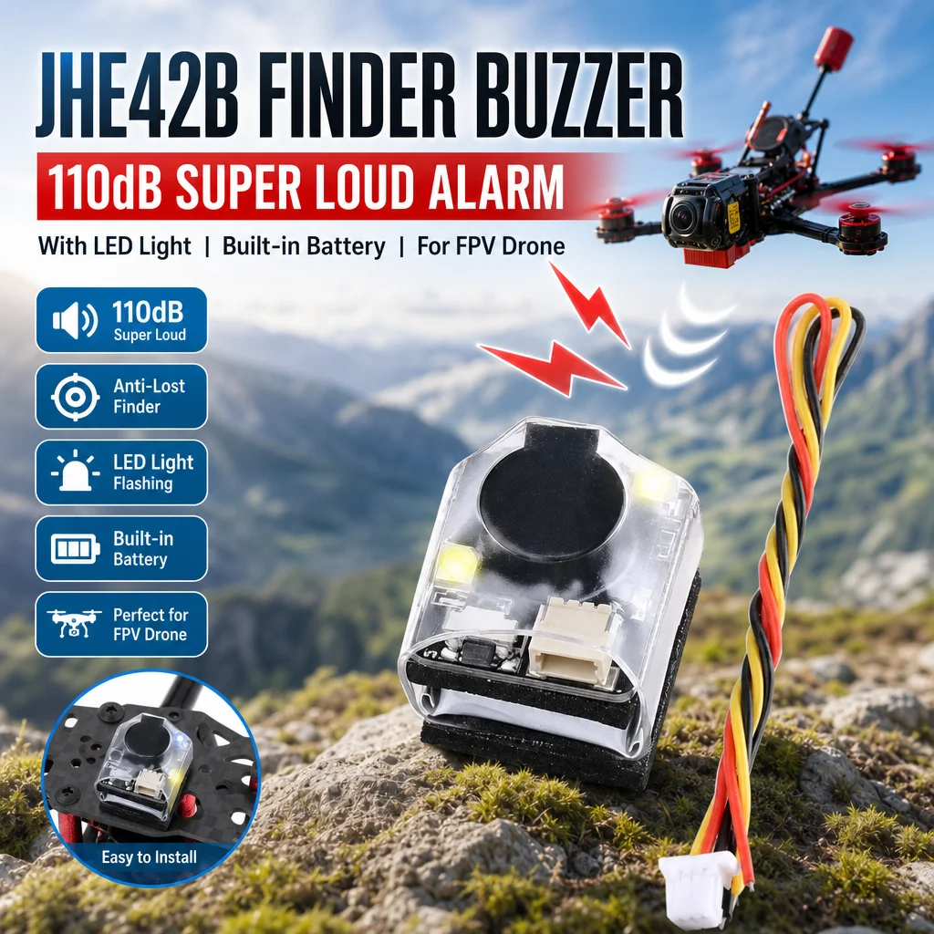 JHE42B Finder Buzzer 110dB – Extrem lauter Anti-Verlust-Alarm mit LED-Licht für FPV-Drohnen (eingebauter Akku)