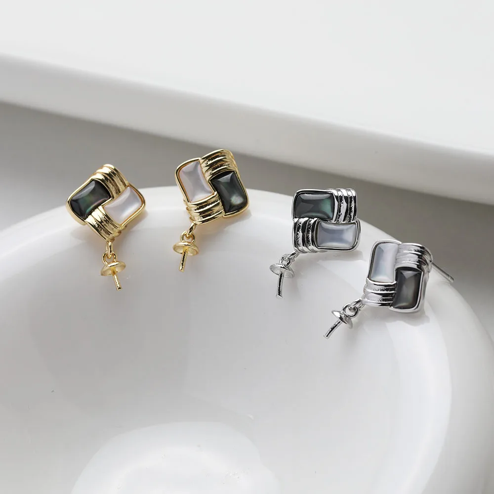 

1Pair 14K Gold Plated Rhombus Shell Simple Earrings Ear Stud Jewelry DIY Making Supplies Material Accessories