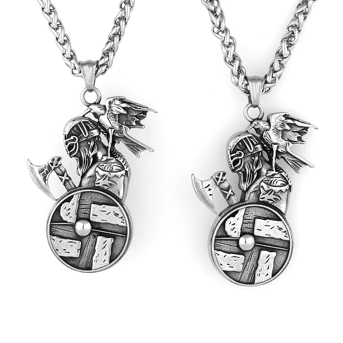 

CHUANGCHENG Nordic Warrior Axe Shield Crow Amulet Pendant Fashion Men Stainless Steel Pendant Necklace