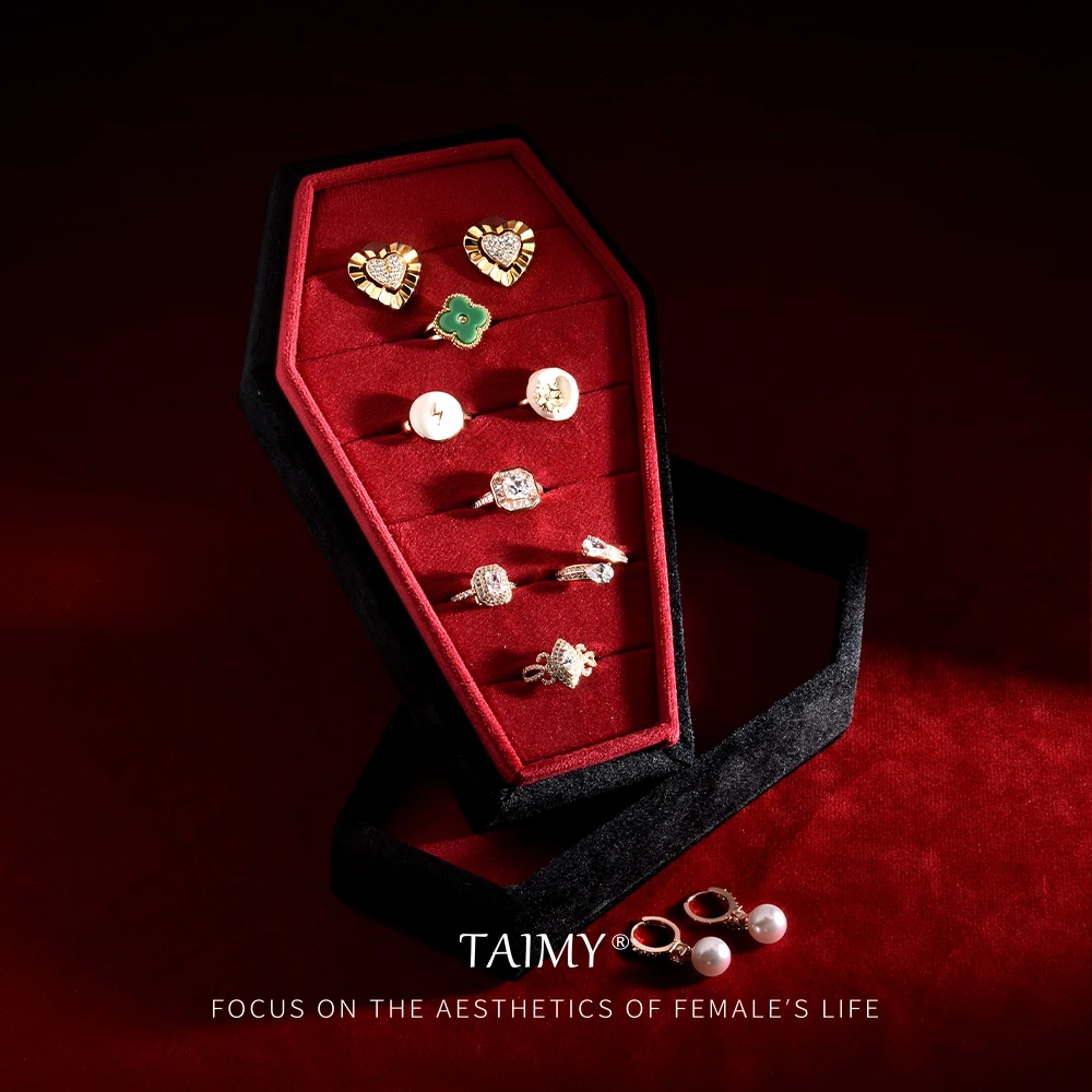 TAIMY Gothic Velvet Jewelry Coffin Ring Box Portable Travel Organizer Halloween Plush Personalized Gift Logo Jewellery Packaging