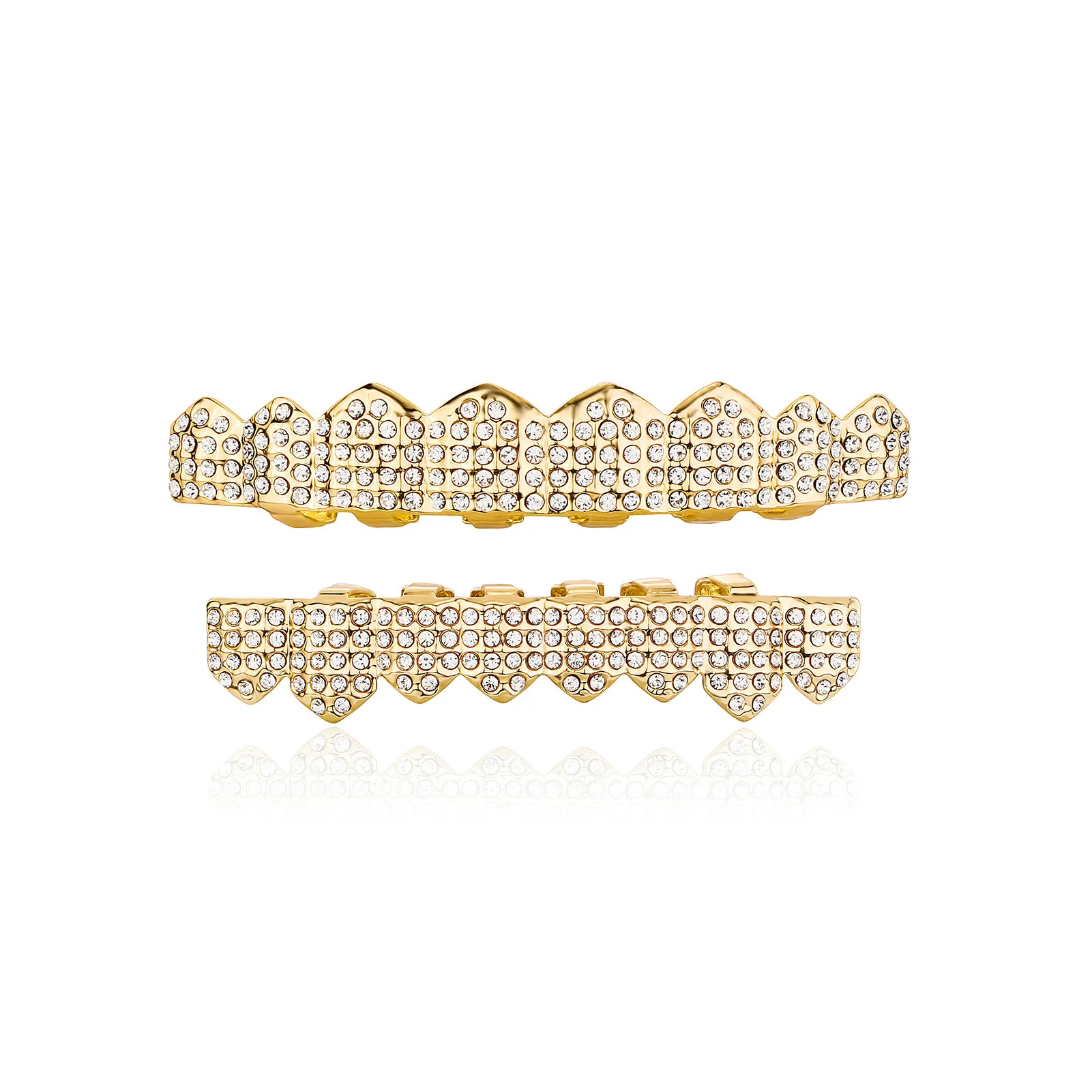 

RACHELZ Hip Hip 14K Gold Plated 8/8 Shiny Zircon Teeth Grillz Top Bottom Tooth Caps Decor Diamond Dental Grills For Men Women