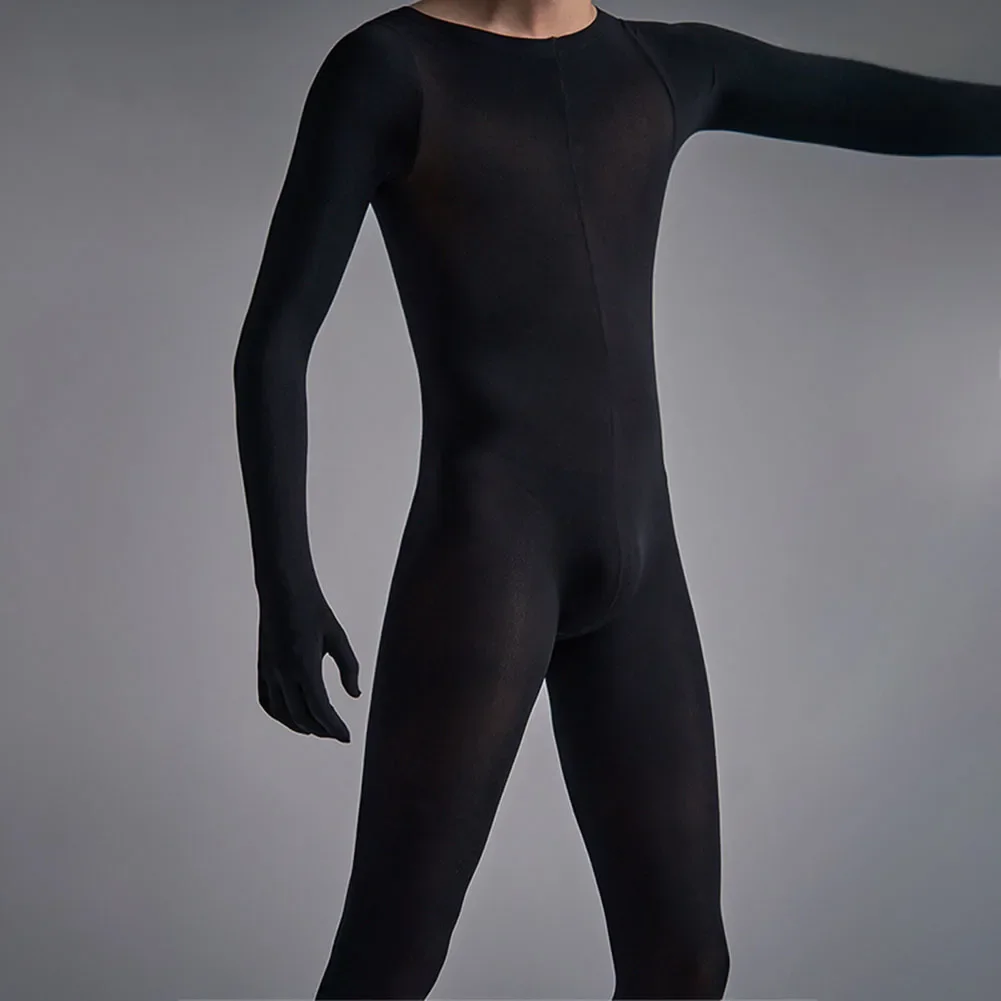 Mens Long Sleeve Bodysuit Leotard Solid Color Jumpsuit Male Bulge Pouch Underwear Transparent Underpants Sleepwear Nightwear
