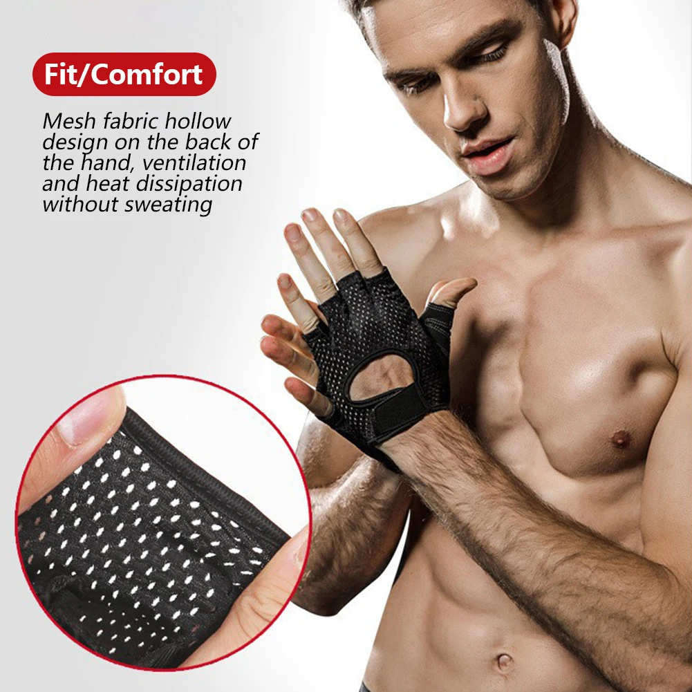 Breathable Fitness Gloves Silicone Palm Hollow Back Gym Workout Gloves Weightlifting Dumbbell Crossfit Half Finger Sport Weightlifting Gloves