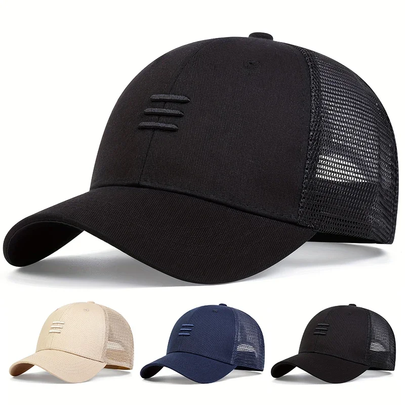 Unisex Baseball-Netzkappen mit drei Stickereien, für Frühling und Sommer, für den Außenbereich, verstellbare Freizeithüte, Sonnenschutzhut, Sportkappe