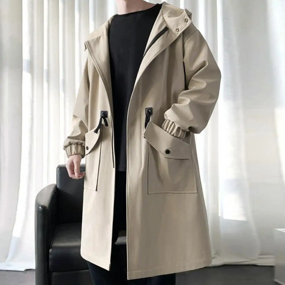 Men Trench Coat Japanese Style Hooded Street Windbreaker Wrinkle Resistant Fashion Autumn Men Trench Coat Jacket