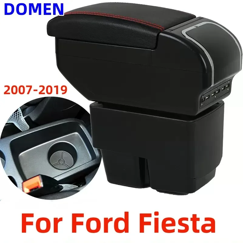 

For Ford Fiesta armrest box Central Store Content With Retractable Cup Hole Large Space Dual Layer USB Charging 2009-2017