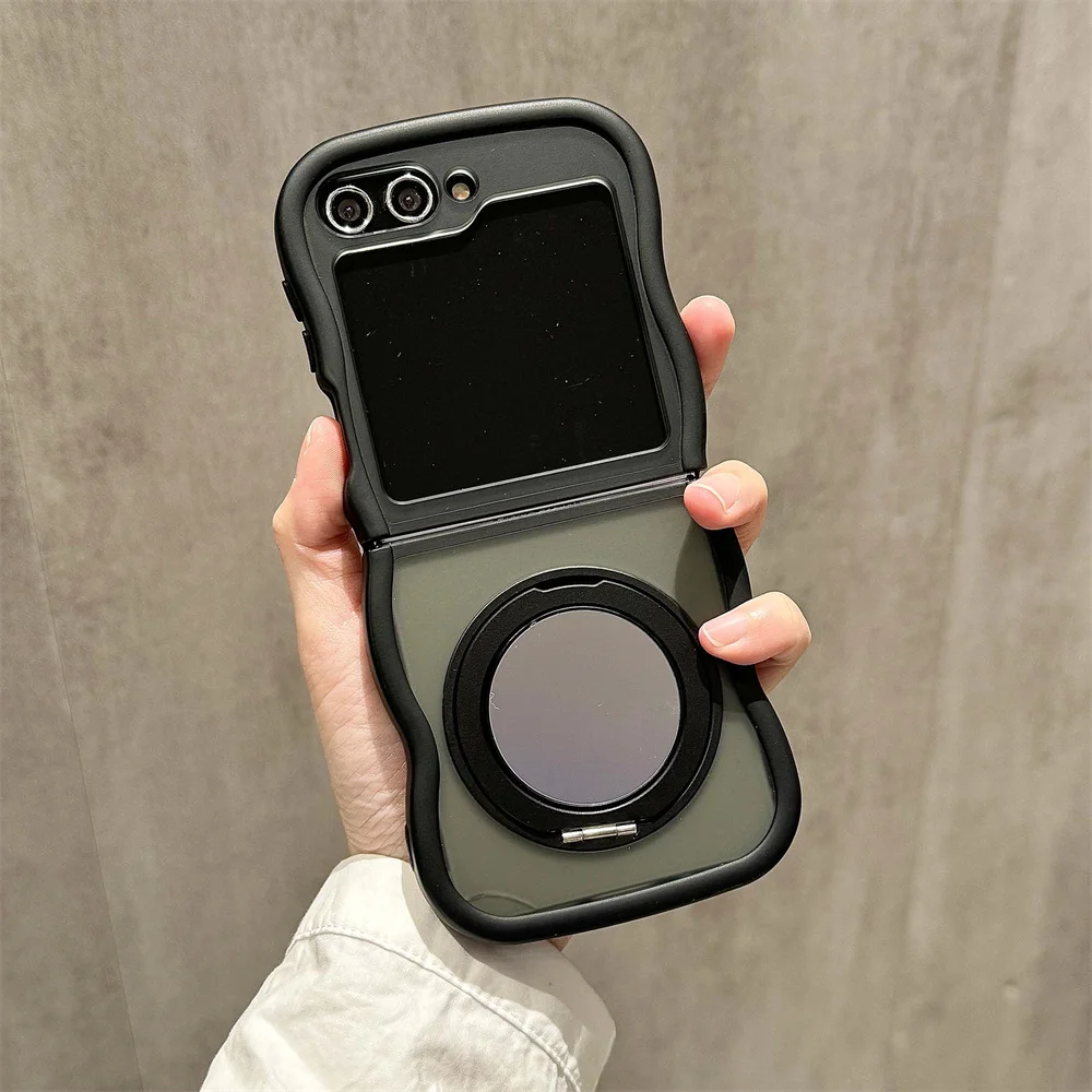 360° Rotating Mirror Ring Holder with Curly Wavy Frame - Magnetic Phone Case Stand