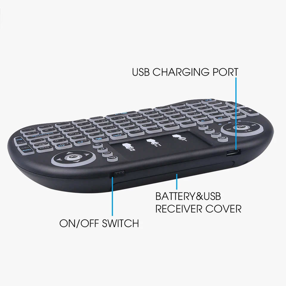 I8 Mini Wireless RGB Backlit 2.4GHz Air Mouse English Russian Keyboard With Touchpad Handheld For Android TV BOX_voghion.com