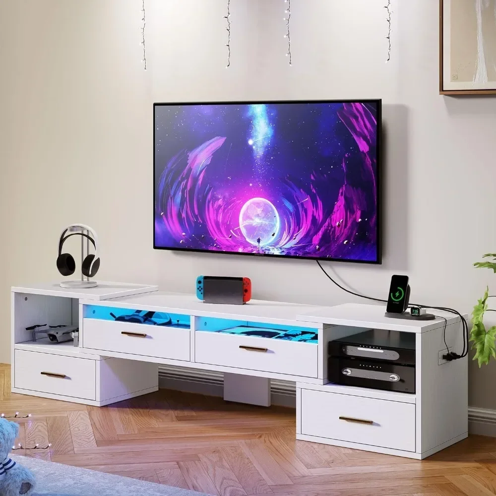 

Deformable TV Stand w/Power Outlets & LED Strip, Modern DIY Entertainment Center Freely-Rotating for 45-75 Inch TVs, 3 Pieces