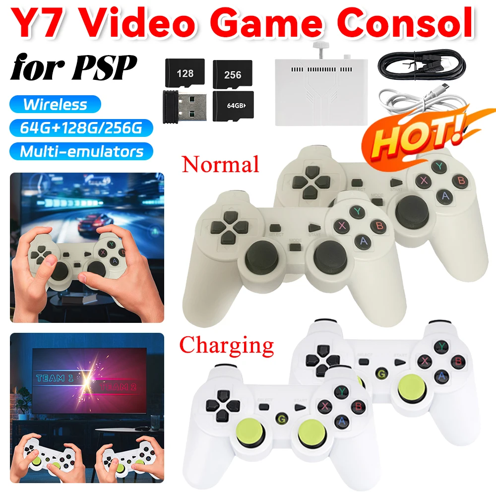 Y7 4K HD 휴대용 비디오 게임 콘솔, 64G + 128G/256G TV 게임 콘솔, 멀티 에뮬레이터, 플러그 앤 플레이 비디오 TV 게임 스틱, PSP용