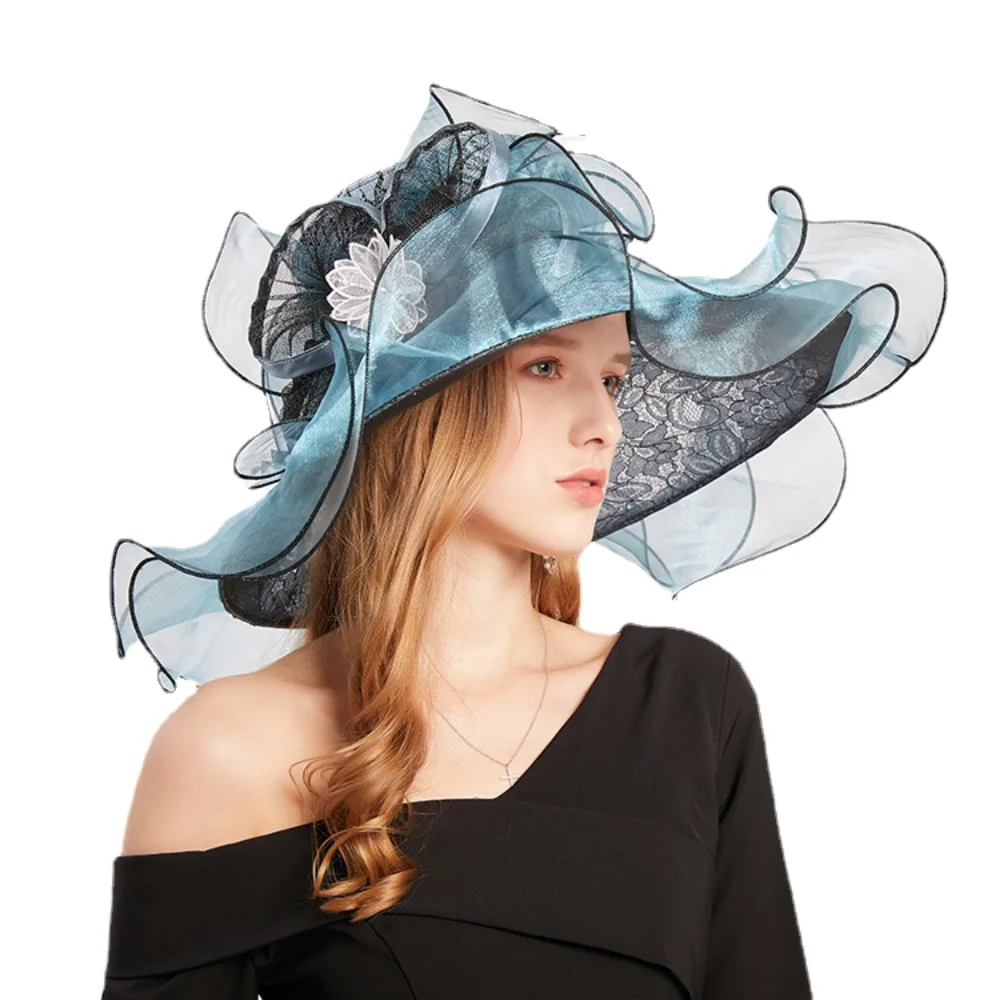 

Women New Summer Sun Hats Kentucky Ladies Tea Party Big Hat Fedoras Wide Brim Beach Hat Church Wedding Fascinator For Ladies