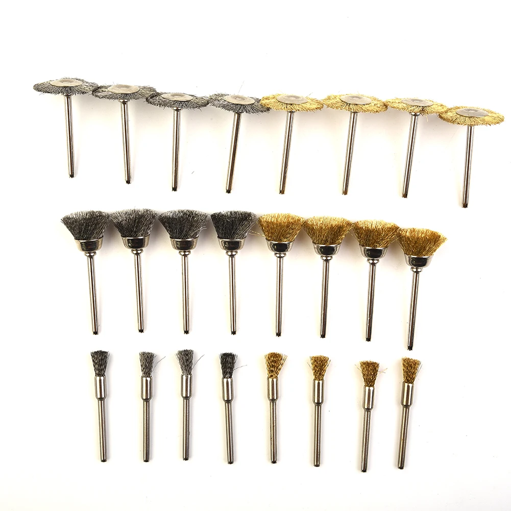 24Pcs Brass Brush Steel Wire Wheels Brushes Drill Rotary Tools Polishing Rotary Tools Metal Rust Removal Brush Set Hand Tools 3