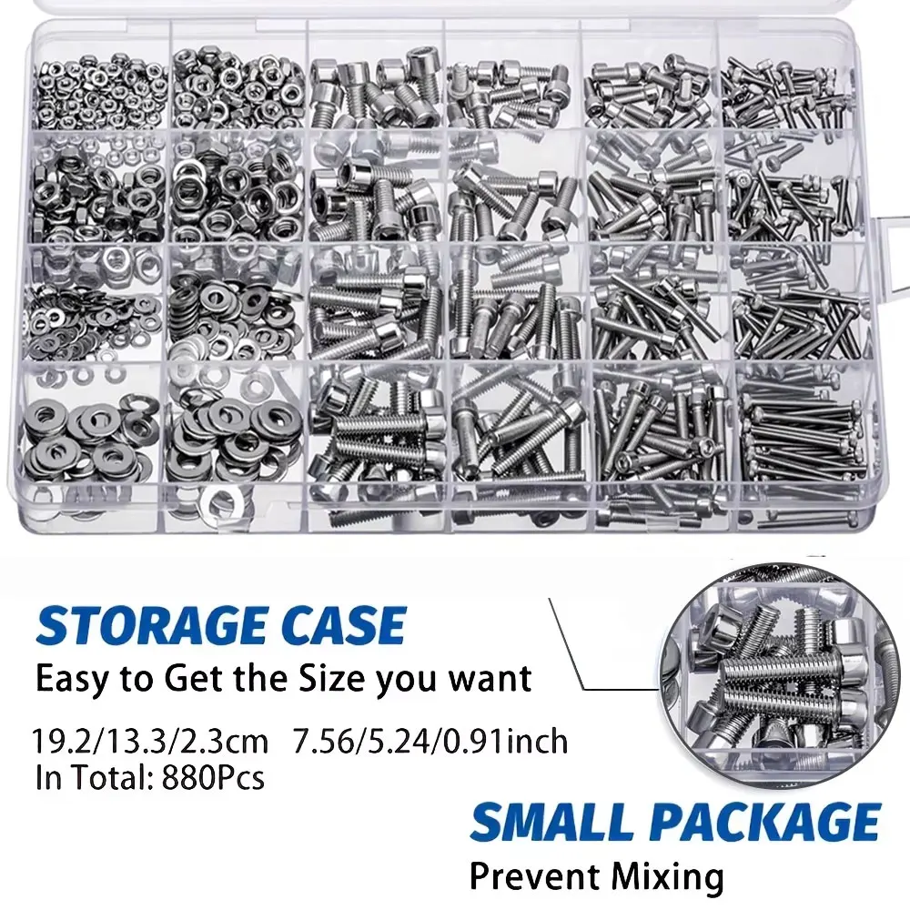 918pcs Nuts And Bolts Assortment Kit M2 M3 M4 M5 Hex Head 304 Stainless Steel Bolts Nuts Flat Washers