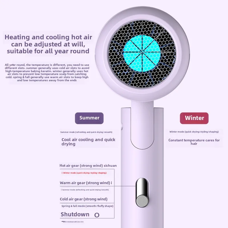 Negative Ionic Blow Dryer Foldable Hairdryer For Travel Fast Drying Lightweight Hairdryer Low Noise Portable Household Hairdryer 2