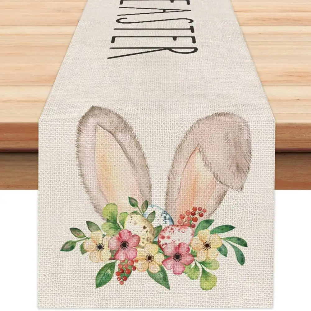 

Table Runner Decor Table Cloth Easter Table Runner with Rabbit Pattern Happy Easter Egg Bunny Decoration for Home Holiday