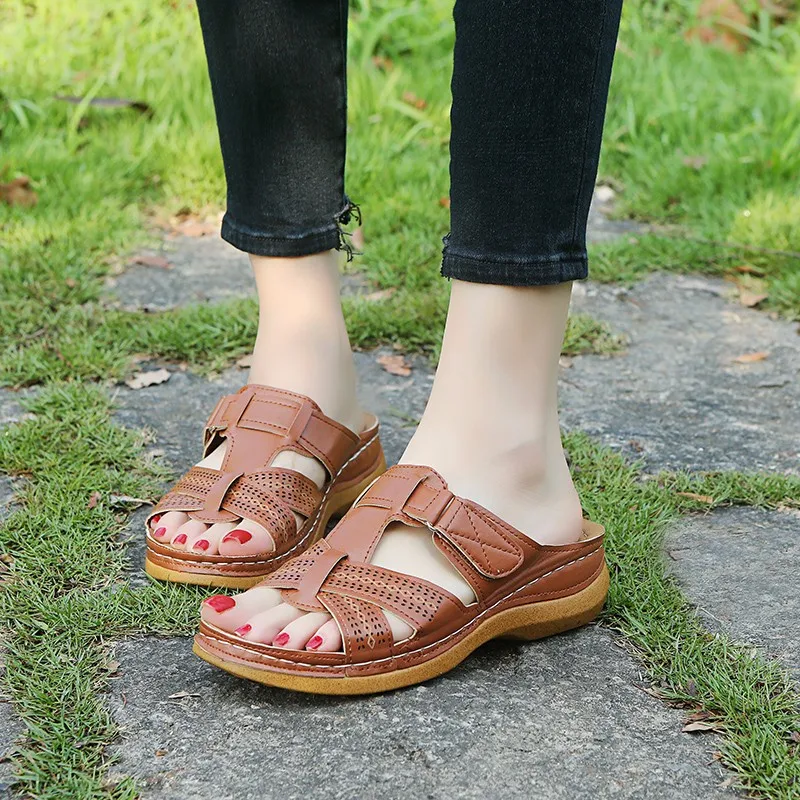 

Summer Women Slippers Slides New Leather Shoes Woman Wedges Solid Fashion Casual Female Shoes Flip Flops Outside Ladies Shoes