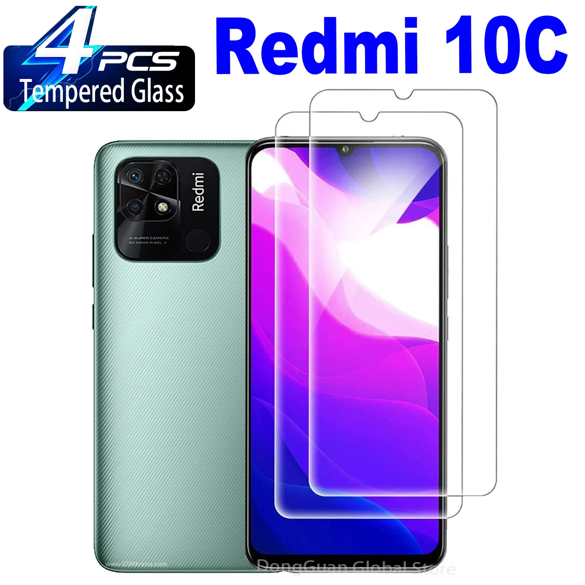 2/4Pcs Tempered Glass For Xiaomi Redmi 10C Screen Protector Glass Film 50pcs wholesale original polarized film for xiaomi redmi 5 5a 5 plus lcd touch glass screen polarizer film sticker