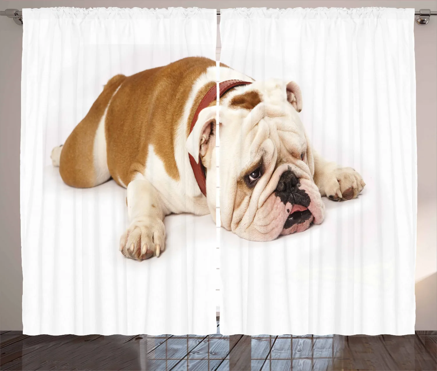 Sad English Bulldog Curtains Dog Laying on the Ground Satin Fabric Drapes for Living Room Bedroom 2 Panel Window Set | Дом и сад