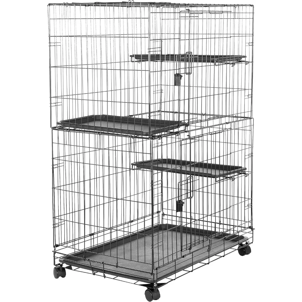 Large 3-Tier Cat Durable,Pliable Cage Playpen Box Crate Kennel-35.8"L x 22.4"W x 50.6"H, Black
