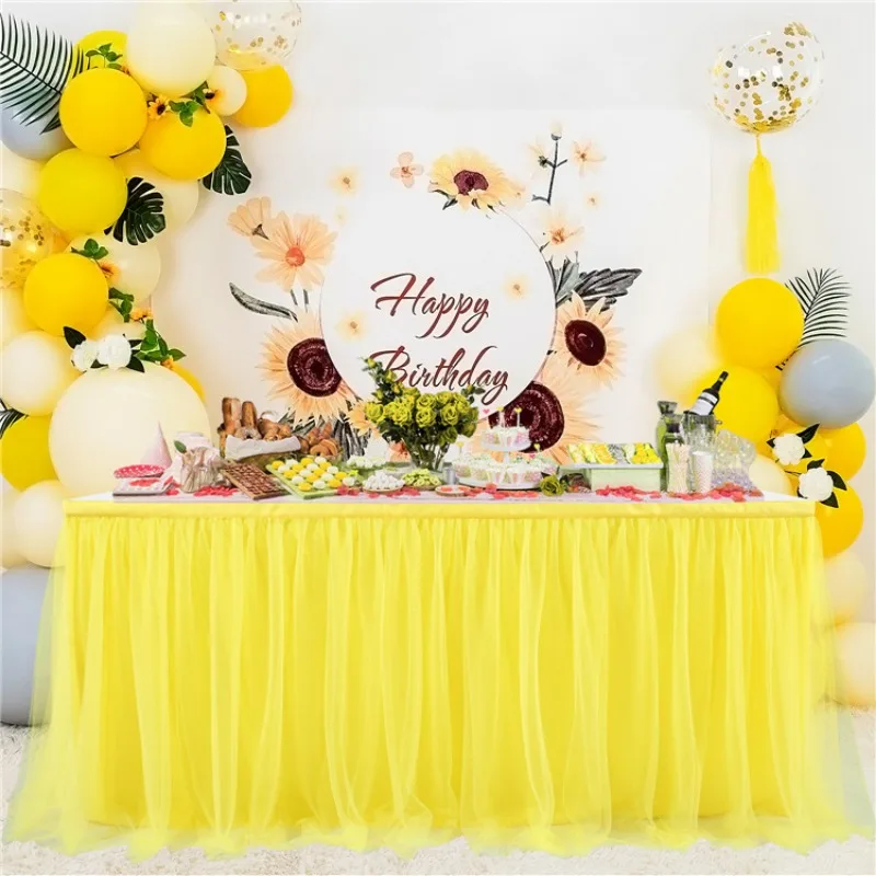 Blue Pink Tulle Table Skirt Baby Shower LED Tablecloth for Rectangle Tables Birthday Party Cake Sweet Table Decorations 14FT/8FT