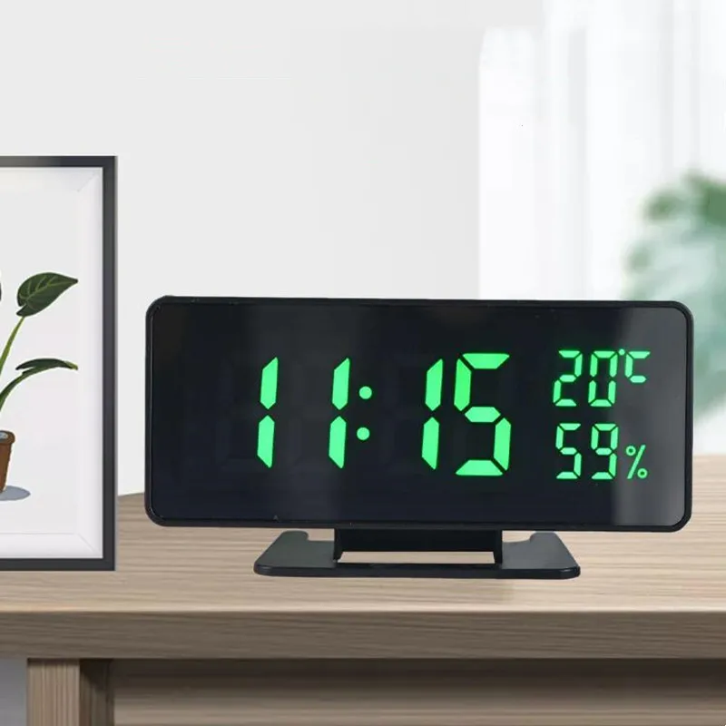 Reloj despertador Digital con espejo, con temperatura y humedad, 3 alarmas,  despertador, mesa de escritorio, modo nocturno, 12/24H, USB, reloj  electrónico LED - AliExpress