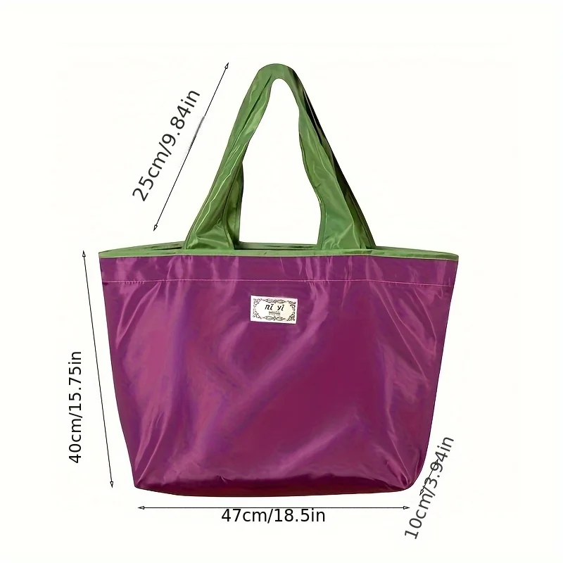 Nylon Supermarket Shopping Bag, Reusable Large Capacity Folding Tote Bag, Drawstring Handbag Shoulder Storage Bag for Daily Use