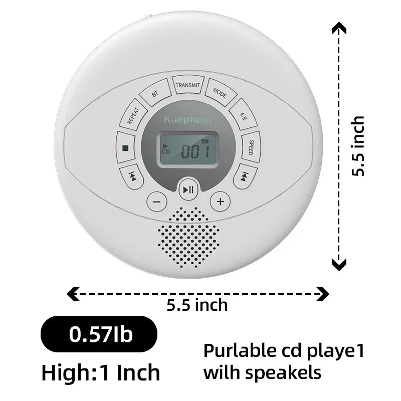 휴대용 CD 플레이어 블루투스 CD 워크맨, 충전식 CD 플레이어, USB, AUX, 헤드폰 포트 내장 스피커