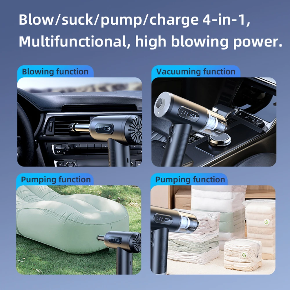 99000Pa Portable Compressed Air Duster 2 in 1 Air Blower & Vacuum Cleaner Cordless Duster Blower for Keyboard Computer Cleaning