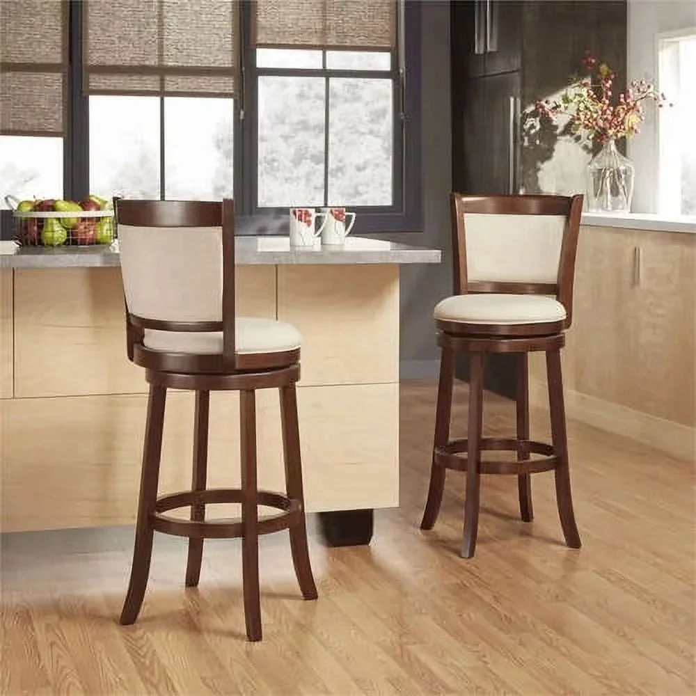 

Upholstered Swivel Seat Cherry Finish Wood Bar Height Stool Chaise De Bar Stools for Kitchen Beige Chair Tabourets Furniture